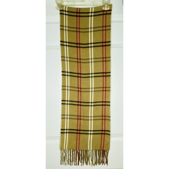 Cejon Scarf Made in Italy 11''x 57'' Fringe Brown Plaid Black Cream Red Tartan - Picture 3 of 7